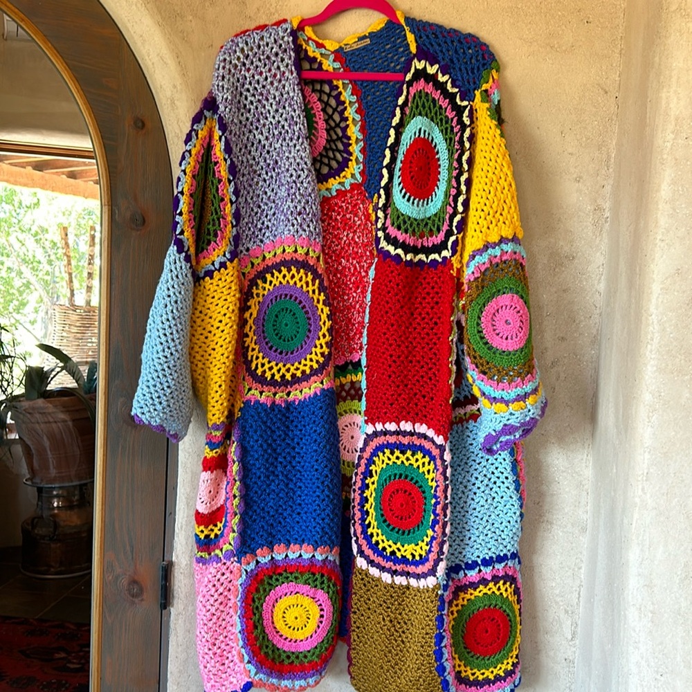 Hand made granny square long coat